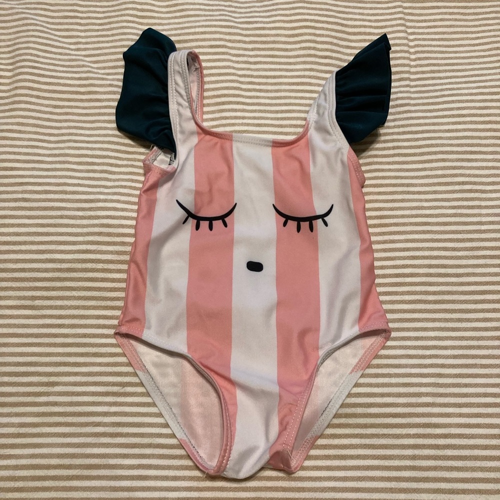 One piece light pink striped swimsuit-girls 12 month size